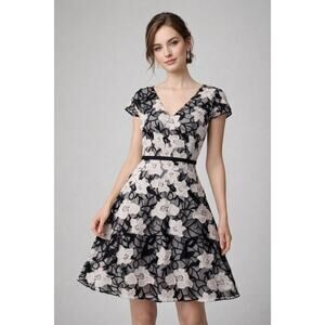 ERIN Erin Featherston Black & Ivory Overlay Floral Lace Fit Flare Dress Size 6